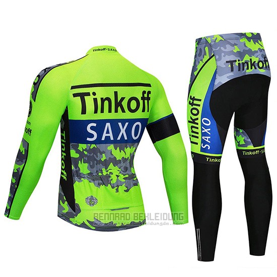 2020 Fahrradbekleidung Tinkoff Saxo Bank Grun Tarnung Trikot Langarm und Tragerhose